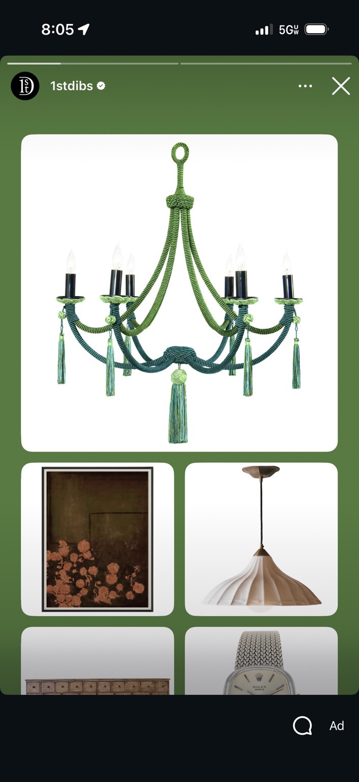 Green rope-wrapped chandelier with tassels in a lighting inspiration collage.